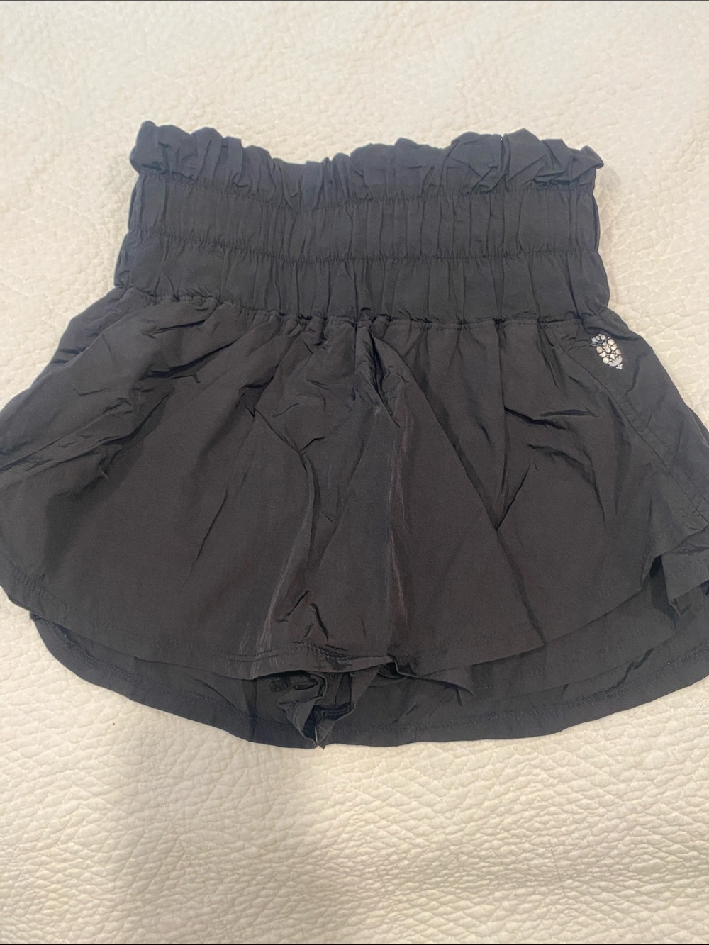 FP Movement by Free People Black Smocked High-Waist Ruffle Shorts